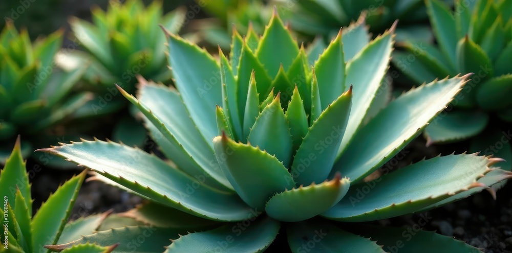 Mature maguey agave americana with thick stem and flat leaves, botany, foliage Mature maguey agave americana with thick stem and flat leaves, botany, foliage