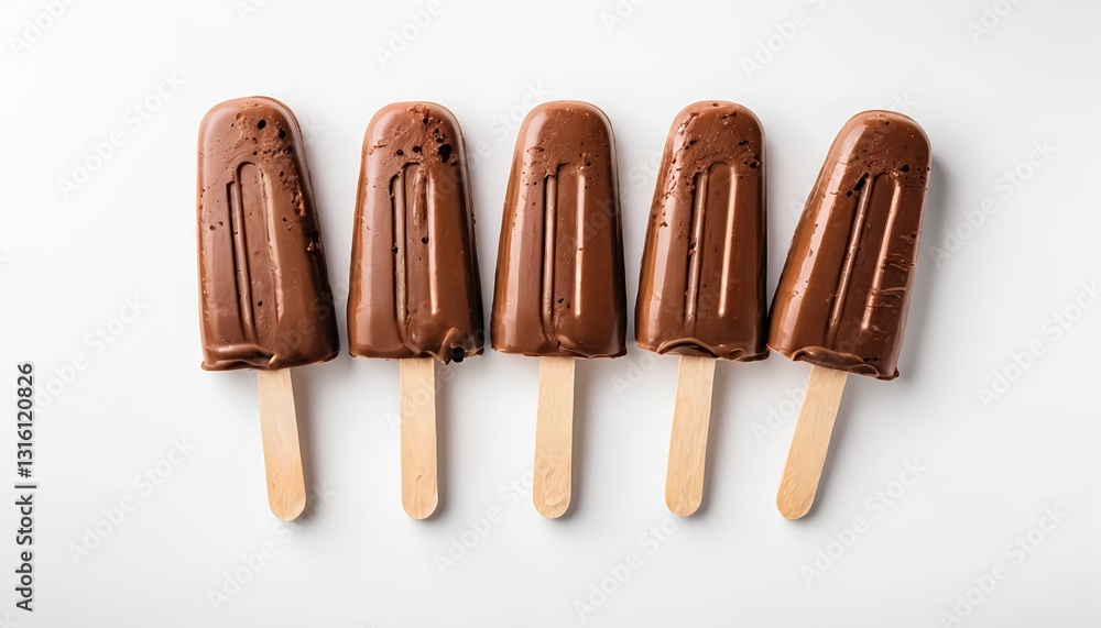 Five Chocolate Ice Pops on White Background Five Chocolate Ice Pops on White Background