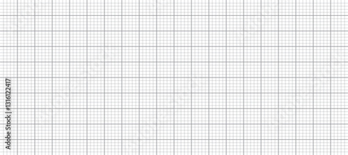 Sheet of graph paper with grid. Millimeter paper texture, geometric pattern. Gray lined blank for drawing, studying, technical engineering or scale measurement. Vector illustration