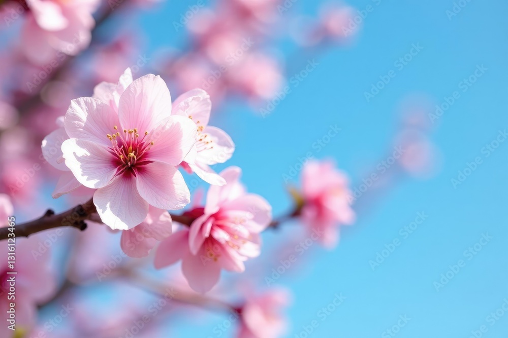 Soft pink cherry blossoms against a clear blue sky, flower, bluesky Soft pink cherry blossoms against a clear blue sky, flower, bluesky