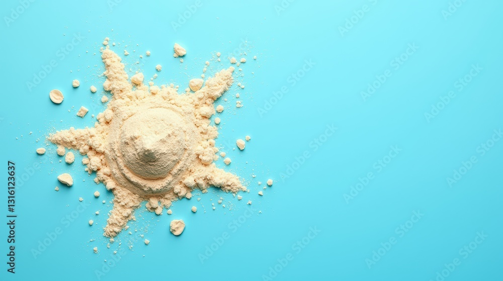 Obraz premium A Creative Arrangement of Powdered Substance on a Bright Blue Background Capturing Simplicity and Artistry