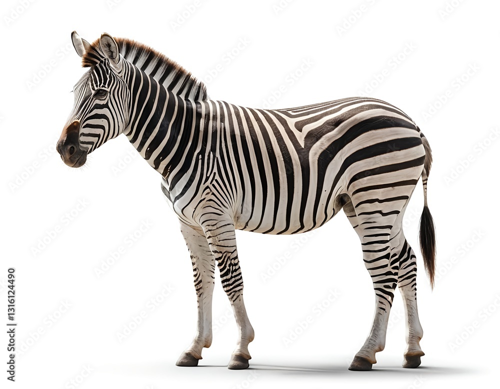 Fototapeta premium Plains Zebra Standing Isolated on White Background