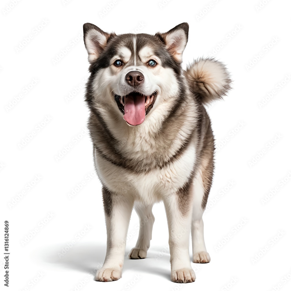 Fototapeta premium Happy Alaskan Malamute Dog Isolated on White