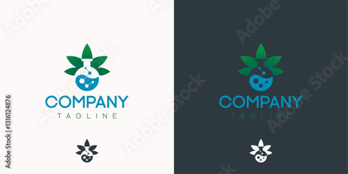 Cannabis marijuana pharmacology drug medicine leaf relax laboratory logo vector