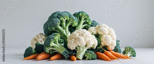 Fresh Broccoli and Cauliflower with Carrots.