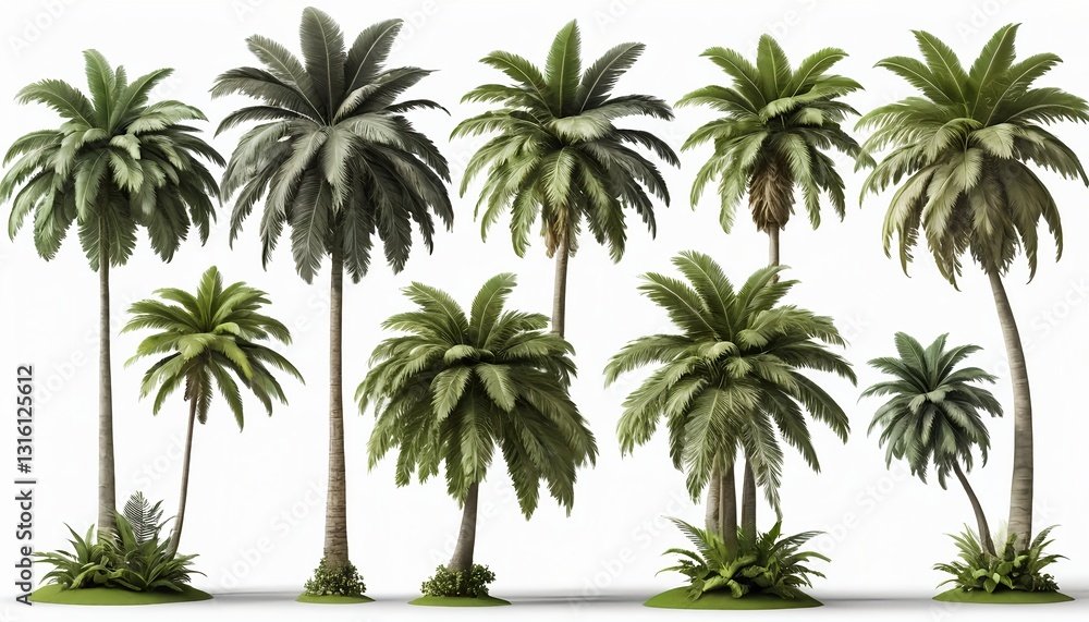 Collection of Tropical Palm Trees on White Background Collection of Tropical Palm Trees on White Background