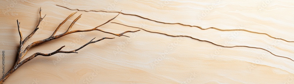 Obraz premium A minimalist image featuring a branch against a soft, pale background, emphasizing simplicity and natural forms.
