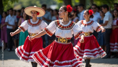 Mexican celebration, Cinco de Mayo, vibrant folk dancers in traditional costumes