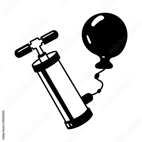 Inflating balloon using balloon pump, doodle illustration

