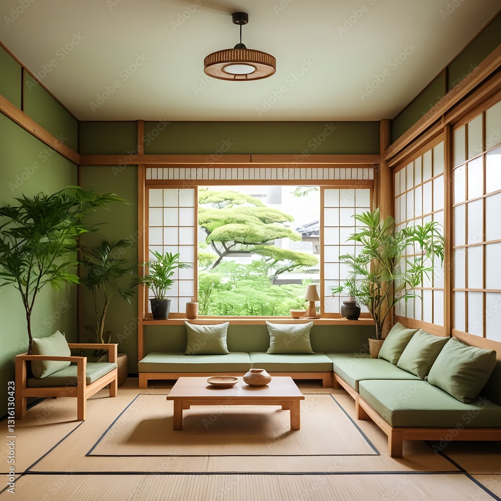 Fototapeta premium Serene Japanese-Style Living Room Interior