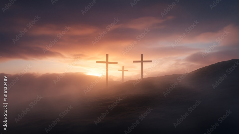 Obraz premium Good friday blessings, Majestic sunset over wind turbines, vibrant colors illuminating the sky, nature's beauty meets renewable energy.