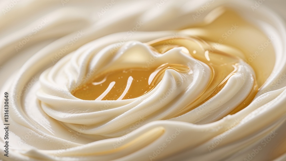 Closeup of Creamy Swirls with Golden Honey Blended for Skincare or Dessert Background Texture Closeup of Creamy Swirls with Golden Honey Blended for Skincare or Dessert Background Texture