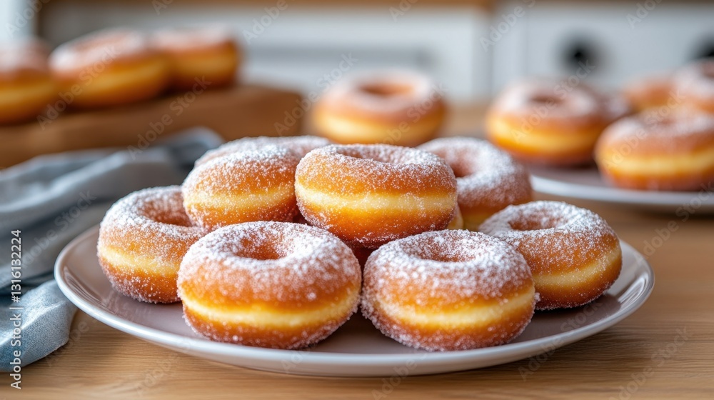 Delicious donuts sprinkled with powdered sugar on a plate perfect for breakfast or dessert sweet treat bakery concept food photography Delicious donuts sprinkled with powdered sugar on a plate perfect for breakfast or dessert sweet treat bakery concept food photography