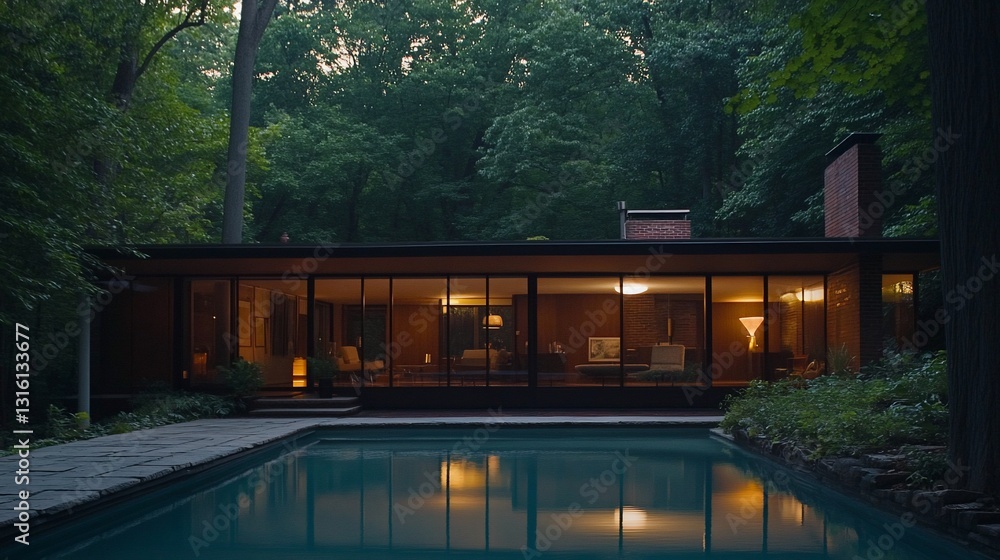 Serene Evening at a Modernist Home Serene Evening at a Modernist Home