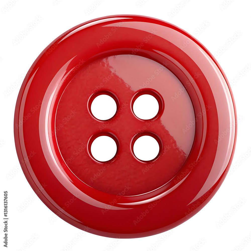 Bright Red Glossy Button with Four Holes Sewing Accessory Without Background Bright Red Glossy Button with Four Holes Sewing Accessory Without Background