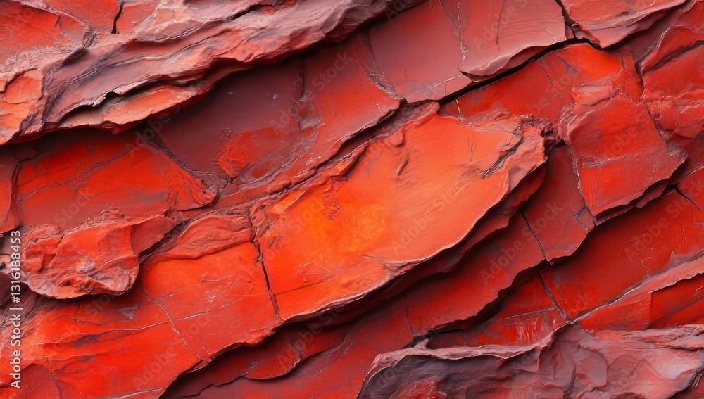 Fototapeta premium Dry red clay cracked to form a surface with deep fissures and a textured appearance