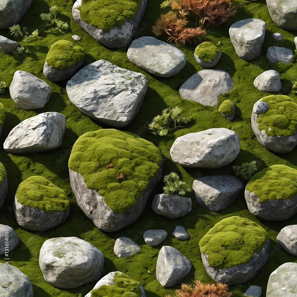 Mossy Rocks and Green Grass Seamless Texture Mossy Rocks and Green Grass Seamless Texture