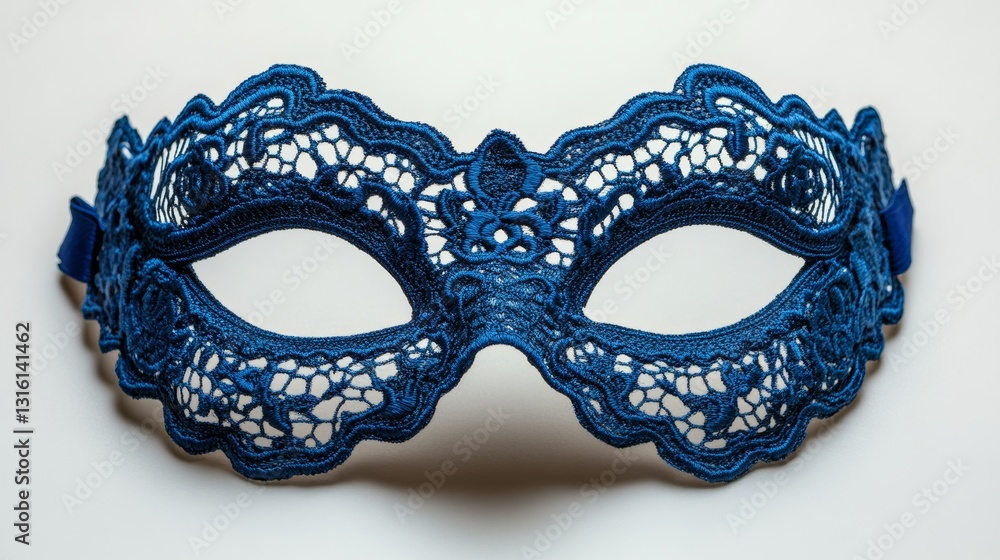 On a transparent background, a solitary elegant blue lace mask for masquerade is displayed On a transparent background, a solitary elegant blue lace mask for masquerade is displayed