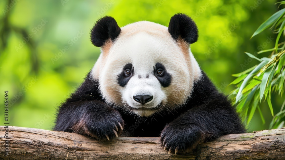 Panda Struggling to Find Bamboo in Deforested Habitat with Environmental Impact Overview Panda Struggling to Find Bamboo in Deforested Habitat with Environmental Impact Overview