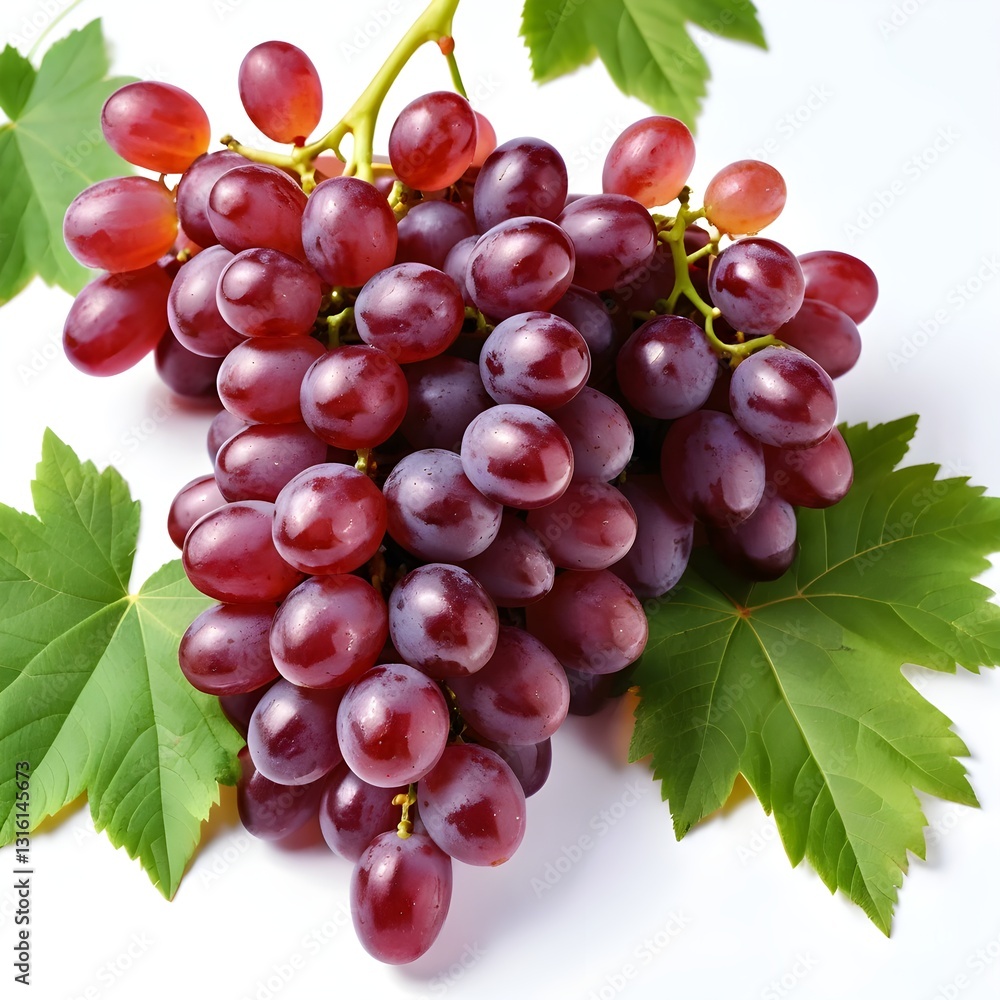 Fototapeta premium Fresh Red Grapes with Green Leaves