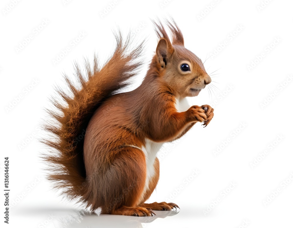 Obraz premium Red Squirrel Sitting on White Background