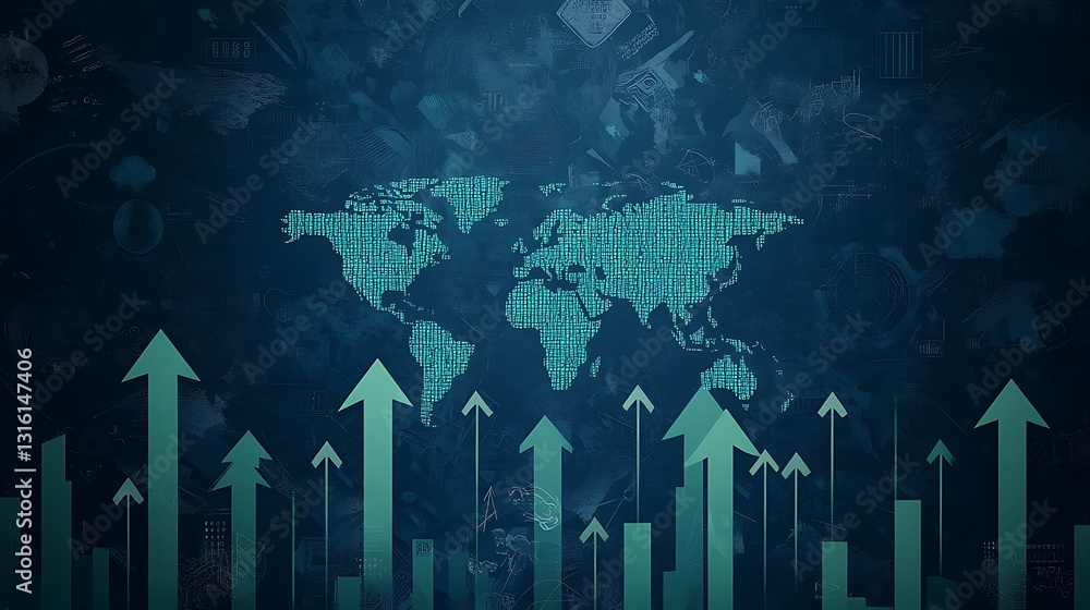 Global Growth: Teal Digital Illustration of Upward Trends AI Generated Global Growth: Teal Digital Illustration of Upward Trends AI Generated