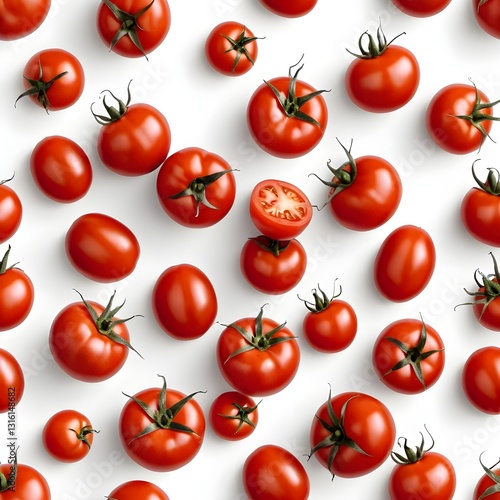 Red Tomatoes Pattern on White Background