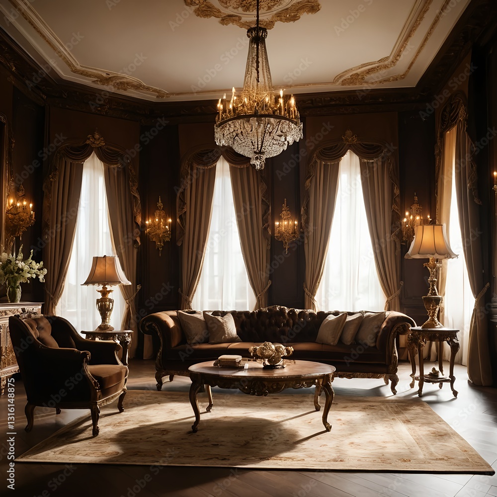 Fototapeta premium Luxurious Living Room Interior with Classic Furniture and Elegant Decor