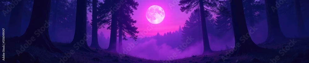 Purple moon glowing through misty forest canopy, purple, ambiance, forest Purple moon glowing through misty forest canopy, purple, ambiance, forest