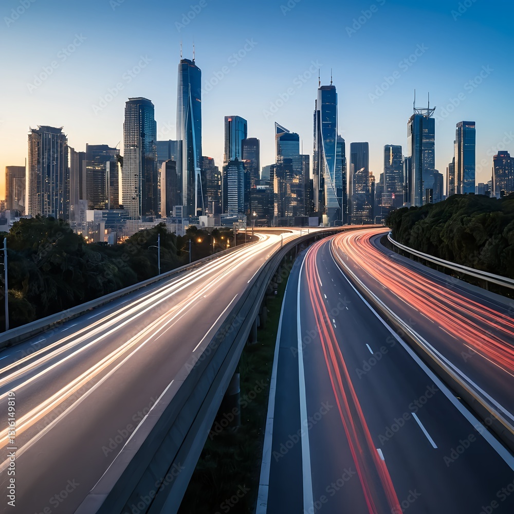 Fototapeta premium City Highway at Dusk with Light Trails