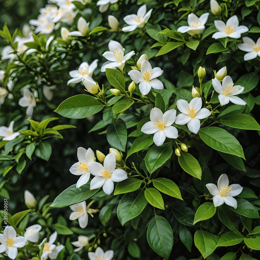Fototapeta premium Lush White Flowers and Green Leaves