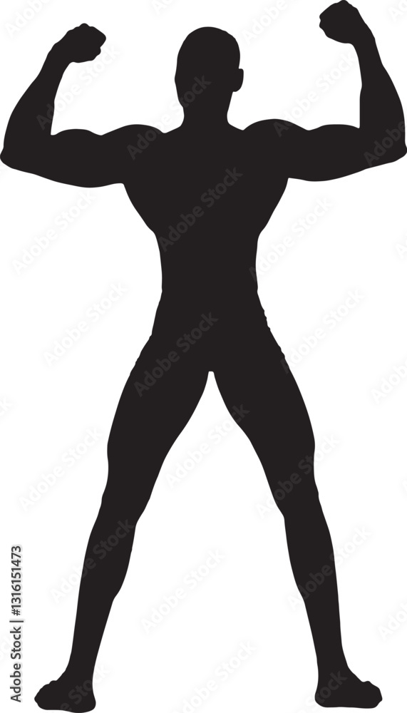 vector; silhouette of back view of a muscular man showing biceps vector; silhouette of back view of a muscular man showing biceps