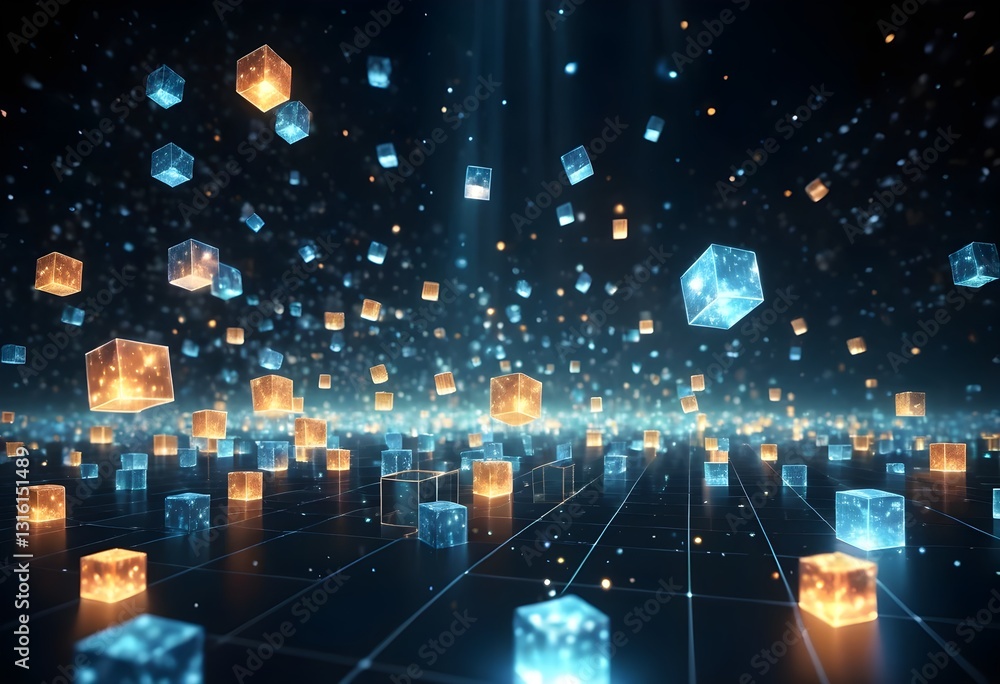 Obraz premium Glowing Cubes in Digital Network