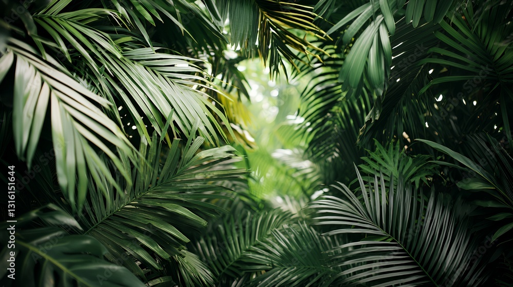 Lush Green Tropical Palm Leaves Background