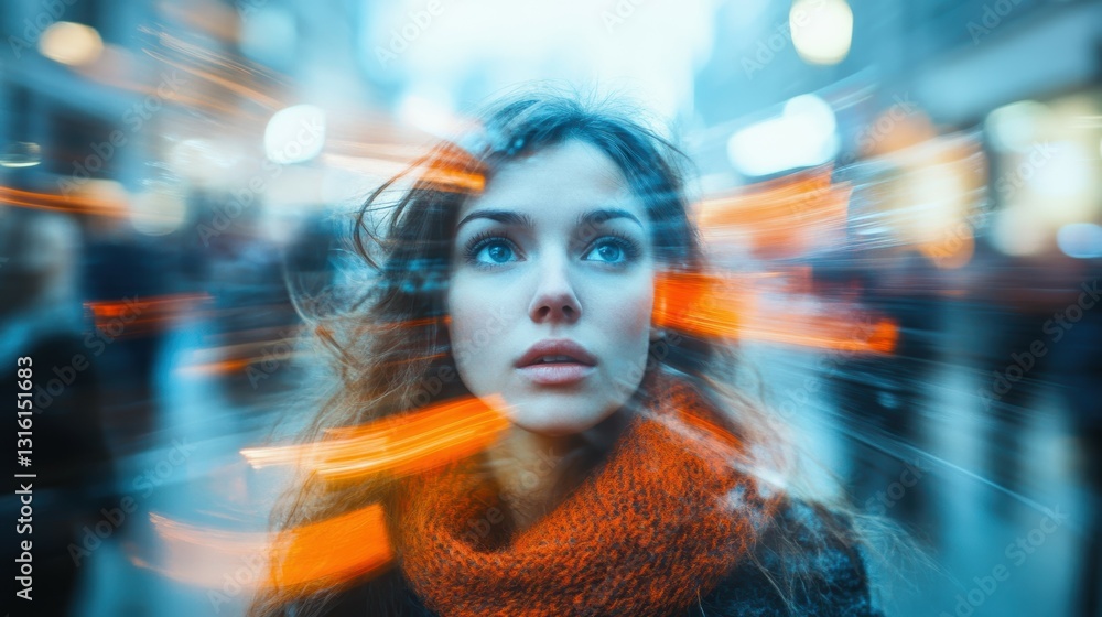 Focused Worker in Deep Concentration Surrounded by a Bright Blur Effect Focused Worker in Deep Concentration Surrounded by a Bright Blur Effect