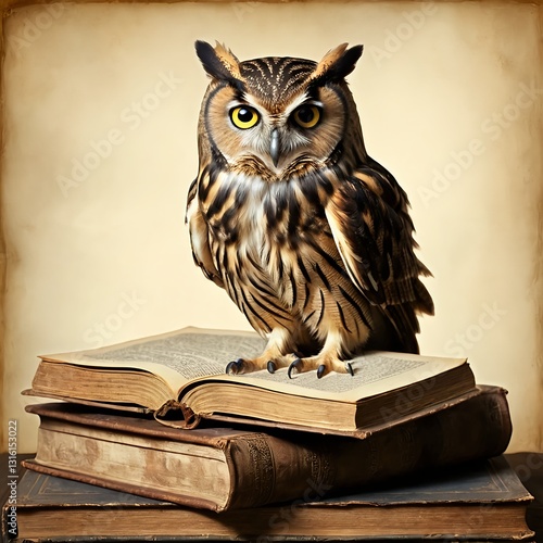 Wallpaper Mural Wise Owl Perched on Antique Books Torontodigital.ca