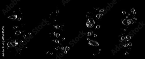 Soap bubbles, Liquid water bubbles, Black background, Abstract isolated, Oxygen design concept, Underwater, Water drops, Small underwater, Soda effect, Transparent
