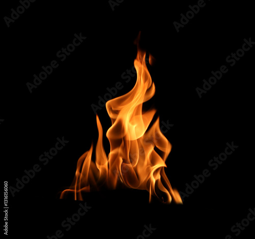Abstract flames collection isolated on black background. Flames on black background. Concept of burning effect texture. Graphic design. Bonfire. Flames at night. Flame effect with burning fire.	
