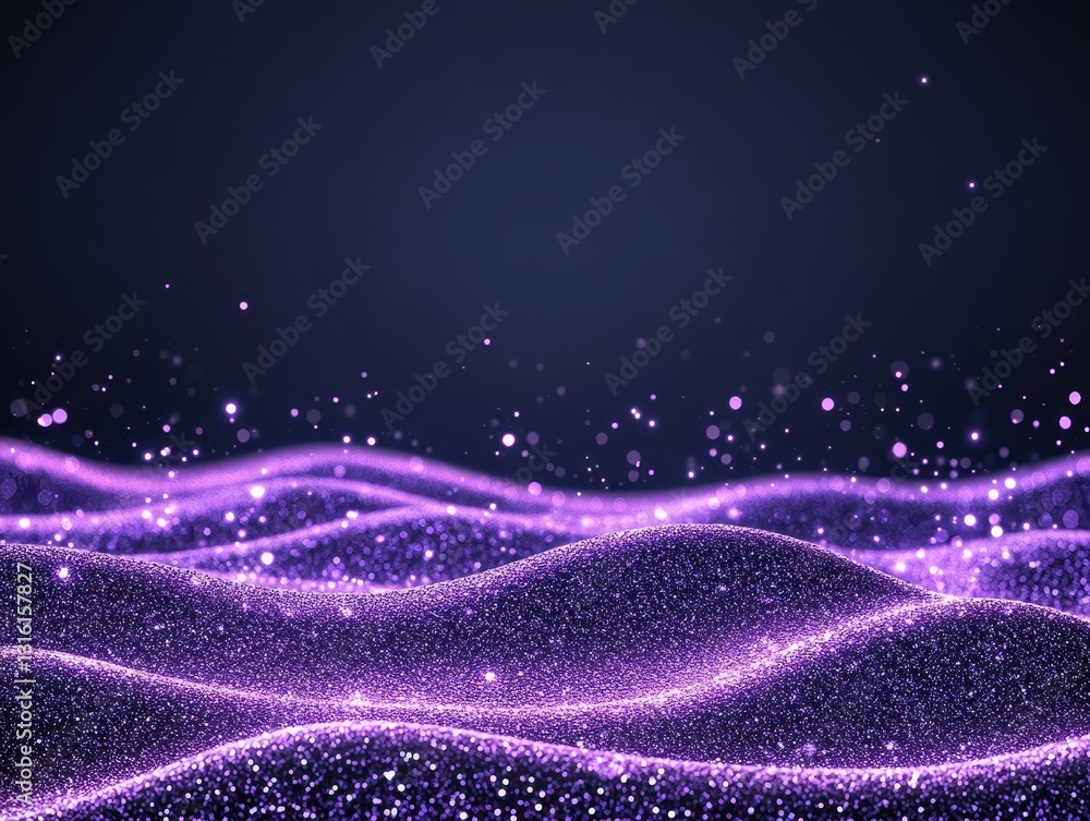 Fototapeta premium Vibrant purple waves with shimmering particles creating a dreamy atmosphere