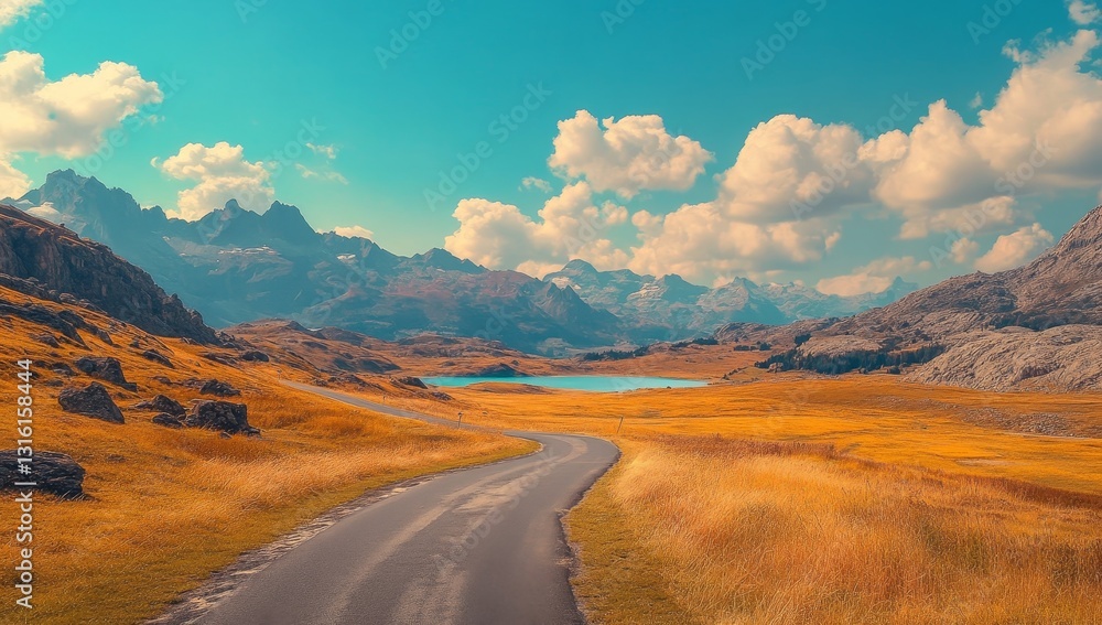 Fototapeta premium The mountain road is surrounded by a beautiful landscape and winding roads