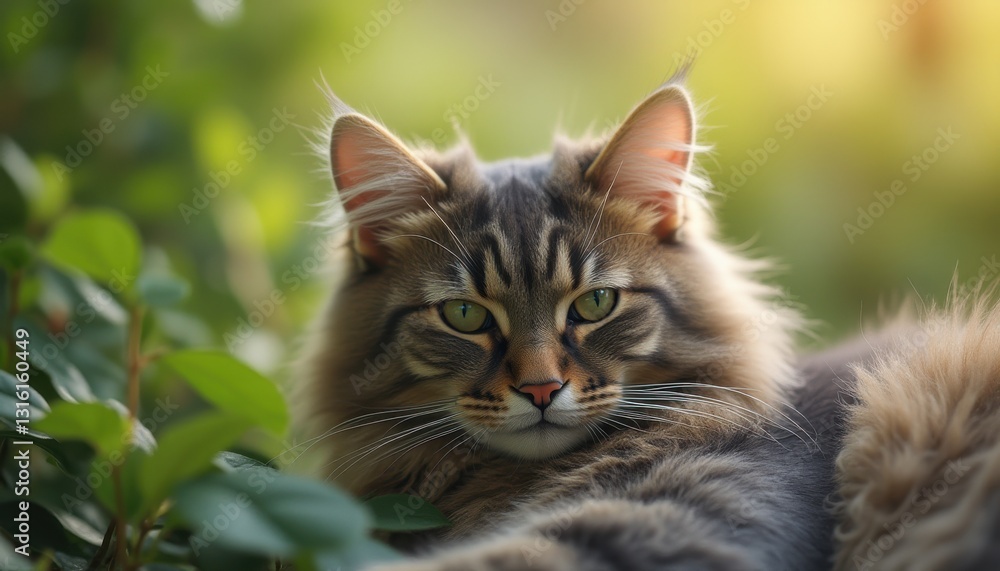 Serene feli dev resting softly among lush greenery during the golden hour of the afternoon Serene feli dev resting softly among lush greenery during the golden hour of the afternoon