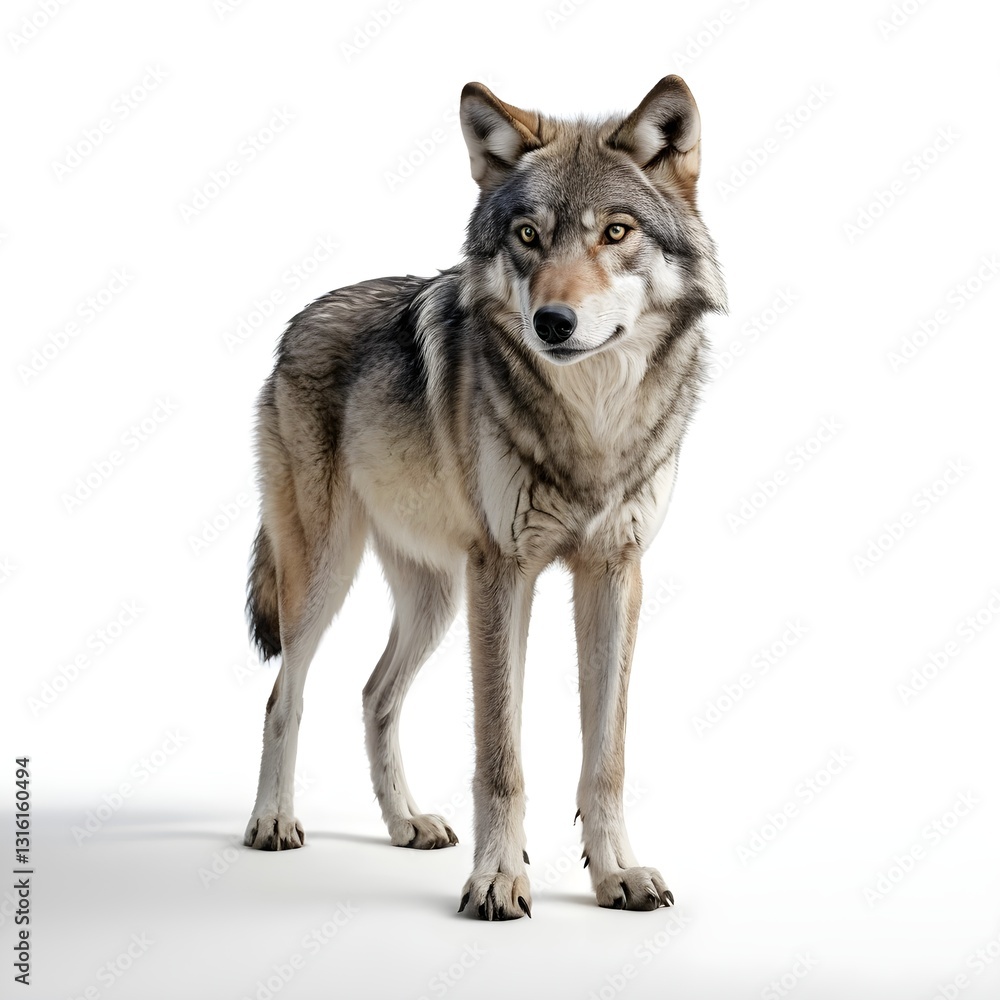 Obraz premium Gray Wolf Standing on White Background