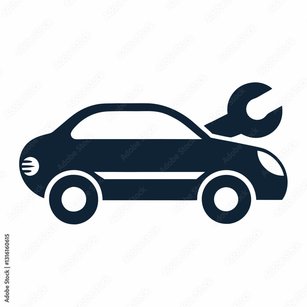 minimalist car silhouette with a wrench integrated minimalist car silhouette with a wrench integrated