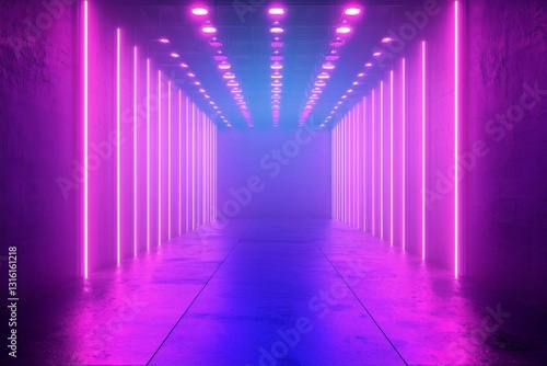 Neon Lights  Purple  Blue  Corridor  Illumination  Glowing  Atmospheric  Empty Space  Modern  Futuristic