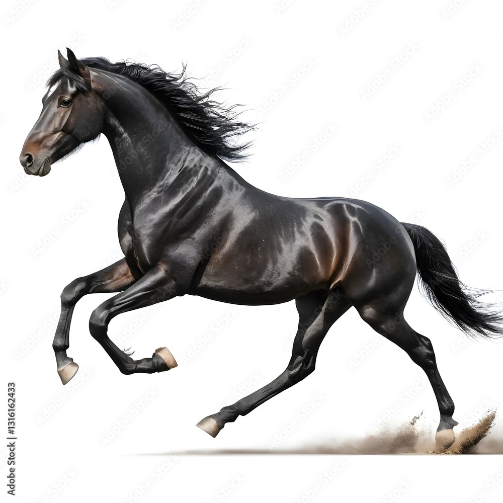 Black Stallion Running, Powerful Horse in Motion Black Stallion Running, Powerful Horse in Motion