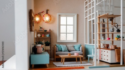 Modern Miniature Living Room Dollhouse Decor with Pastel Colors
