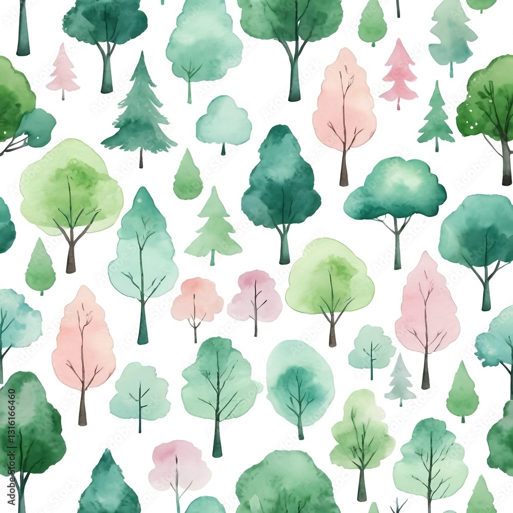 Obraz premium Watercolor Seamless Pattern of Pastel Trees