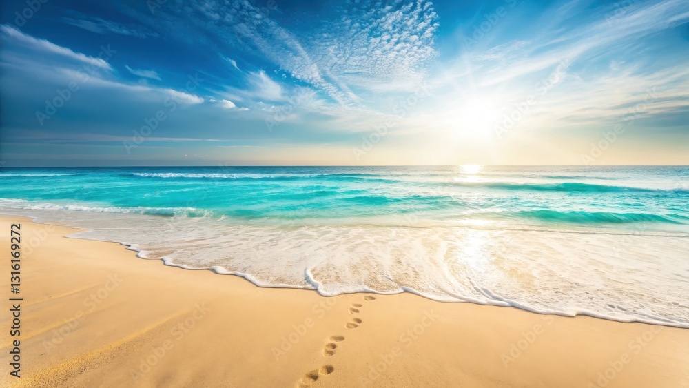Obraz premium Summer beach vacation scenic coastal view of crystal clear waves rolling onto soft sand