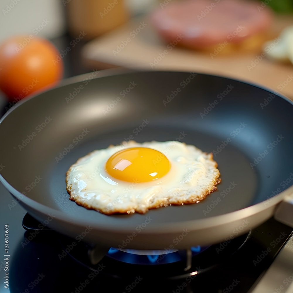A hyper-realistic cooking a fried egg on a pan A hyper-realistic cooking a fried egg on a pan