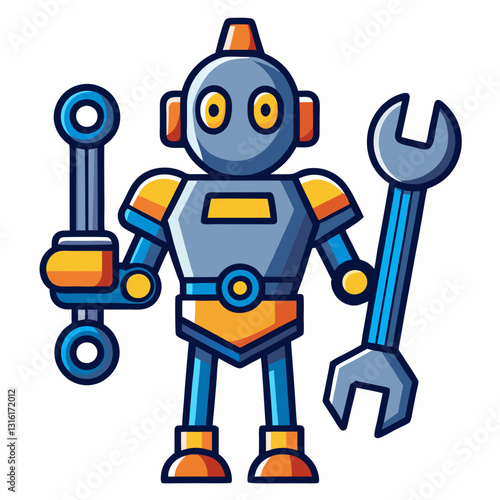 mechanical robot hand holding a wrench